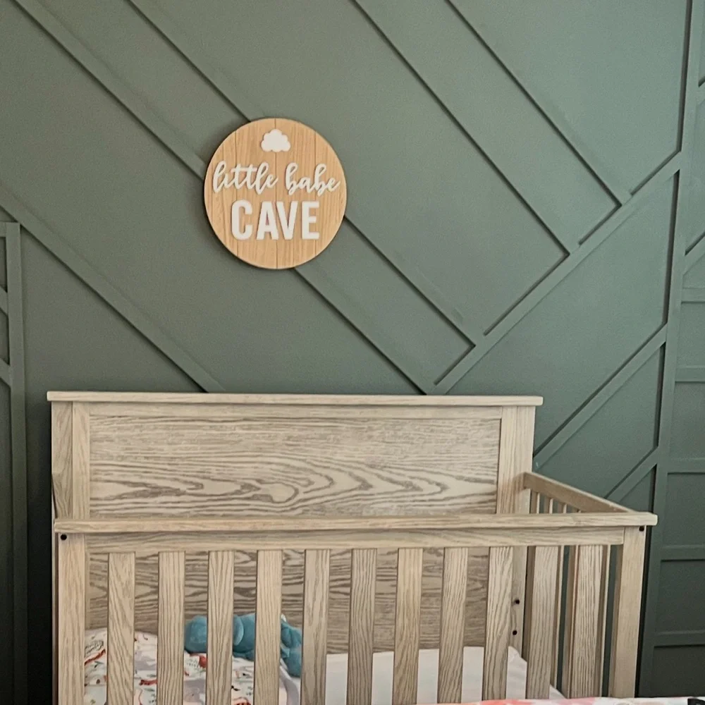 Nursery Baby Decor Little Babe Cave Wooden Wall Sign - White Text